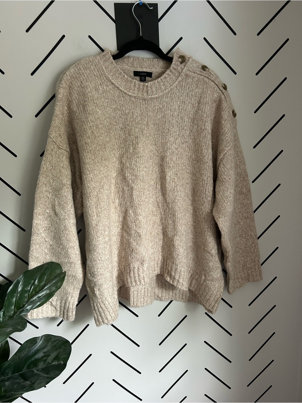 J crew oatmeal knit button shoulder wool alpaca blend sweater